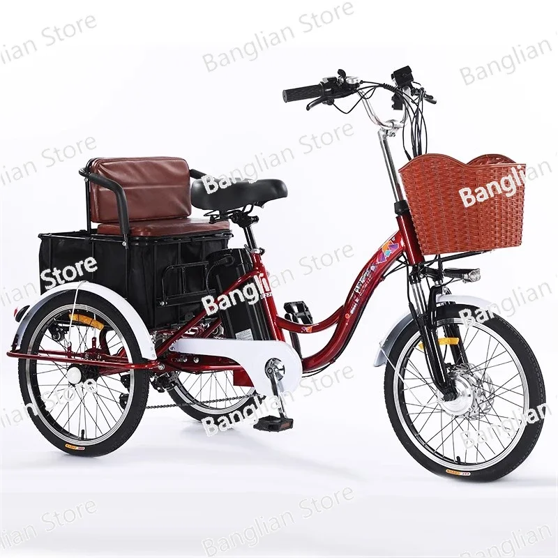 Adult 3 Wheel Electric Tricycle Lithium Battery 12A with Pull Basket 350W 20 Inch Electric Bike Tricycle Max Speed 20Km/H