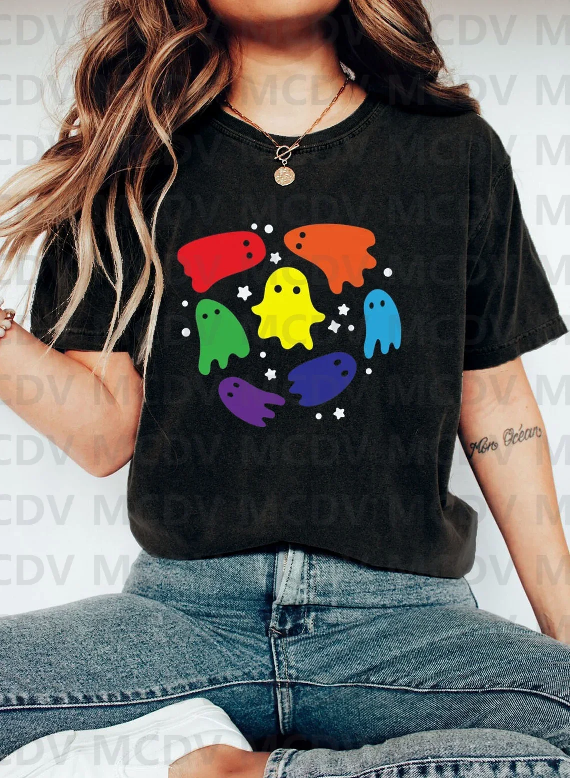 

Colorful Ghost Print T-shirt 3D All Over Printed Women's T Shirts