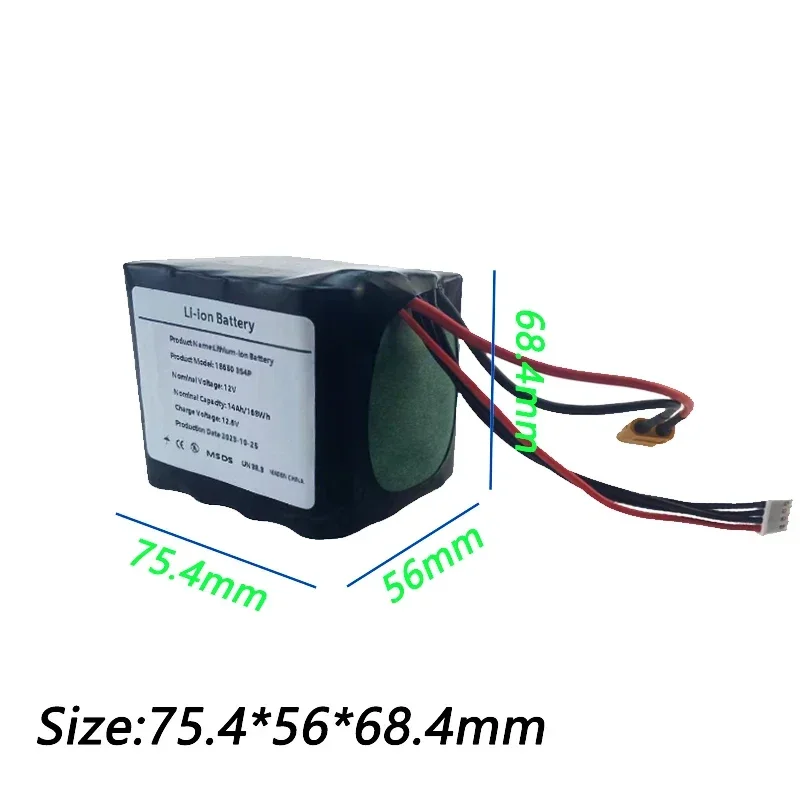 3S4P 12V 14Ah 12.6V High Capacity UAV Rechargeable Li-ion Battery for Various RC Airplane Quadrotor XH2.54-4P XT60