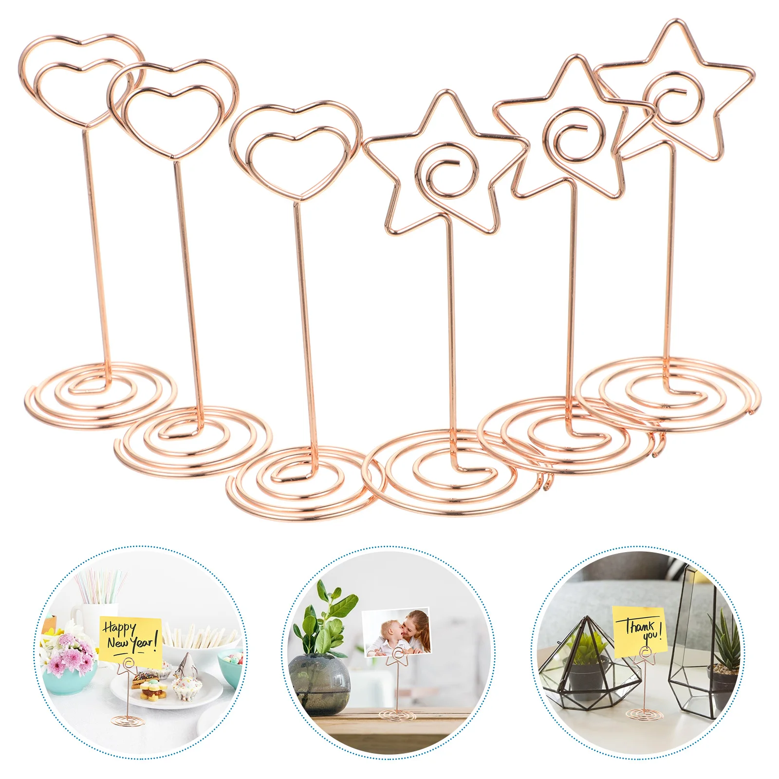

6pcs Mini Heart-Shaped Name Card Holders Spiral Base Table Number For Wedding Party Photo Display Stand Place Card Holder Clip