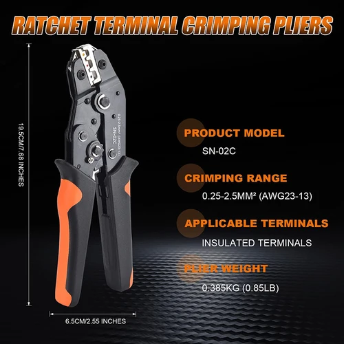 Imagen 2 del producto Surtido de terminales de pala, conector de Cable aislado, engarzado de Cable eléctrico, juego de horquilla de anillo a tope, terminales de anillo, Kit de herramientas de prensado enrollado