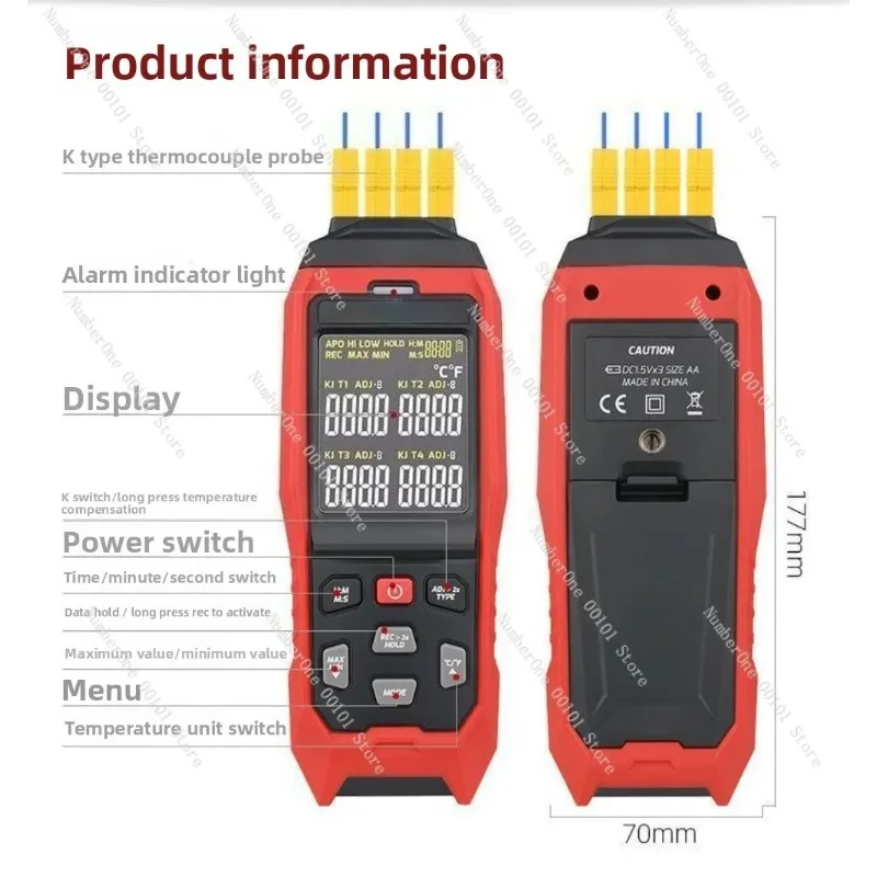 TA612C 4 Channel K Type Thermocouple Thermometer High Precision Handheld Digital Temperature Recorder for Industrial Lab