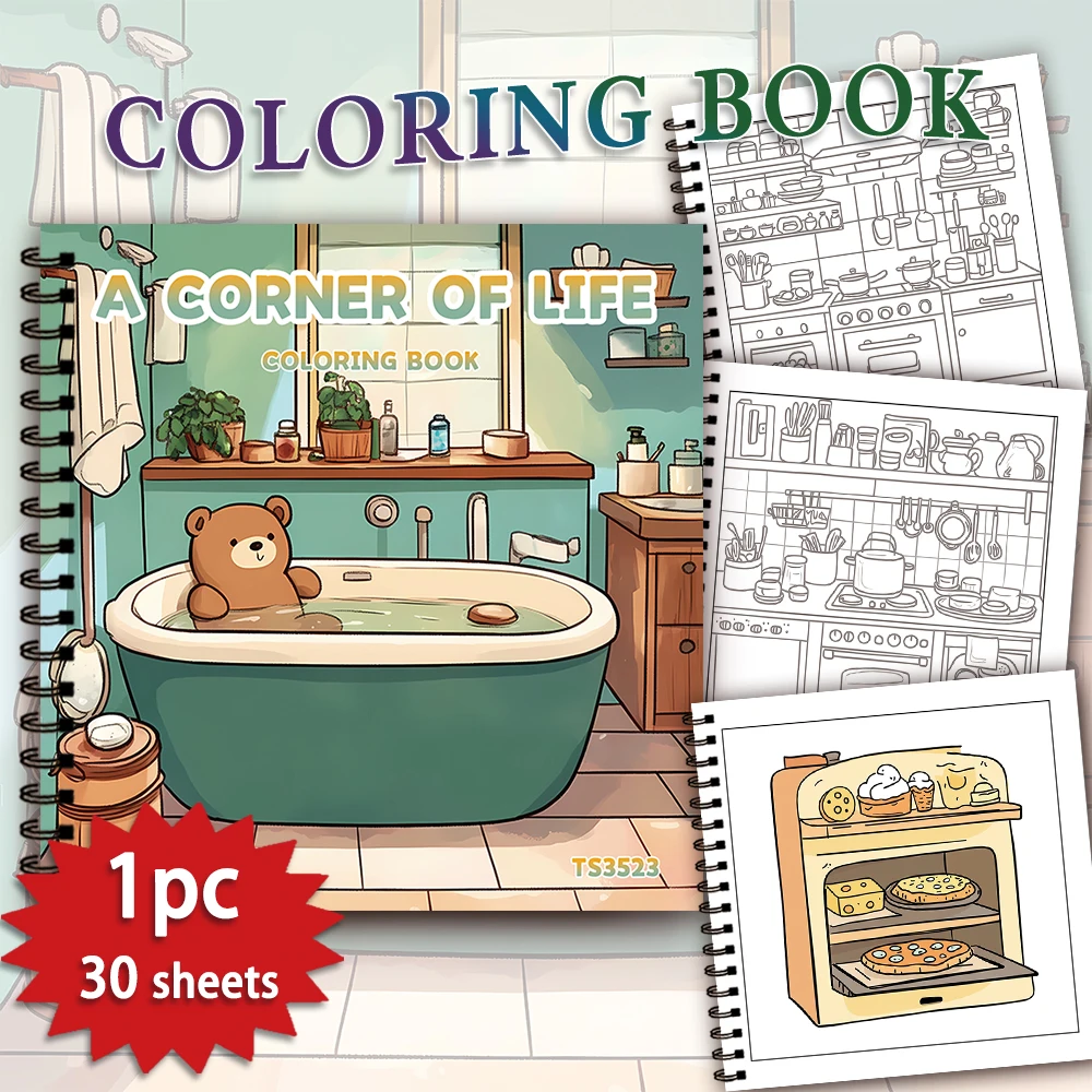 1pc,Cute Colouring Book - Teen Colouring Book - 30 Sheets, 8.3x 8.3 inches, Adult Stress Relief, Birthday, Holiday Party Gift
