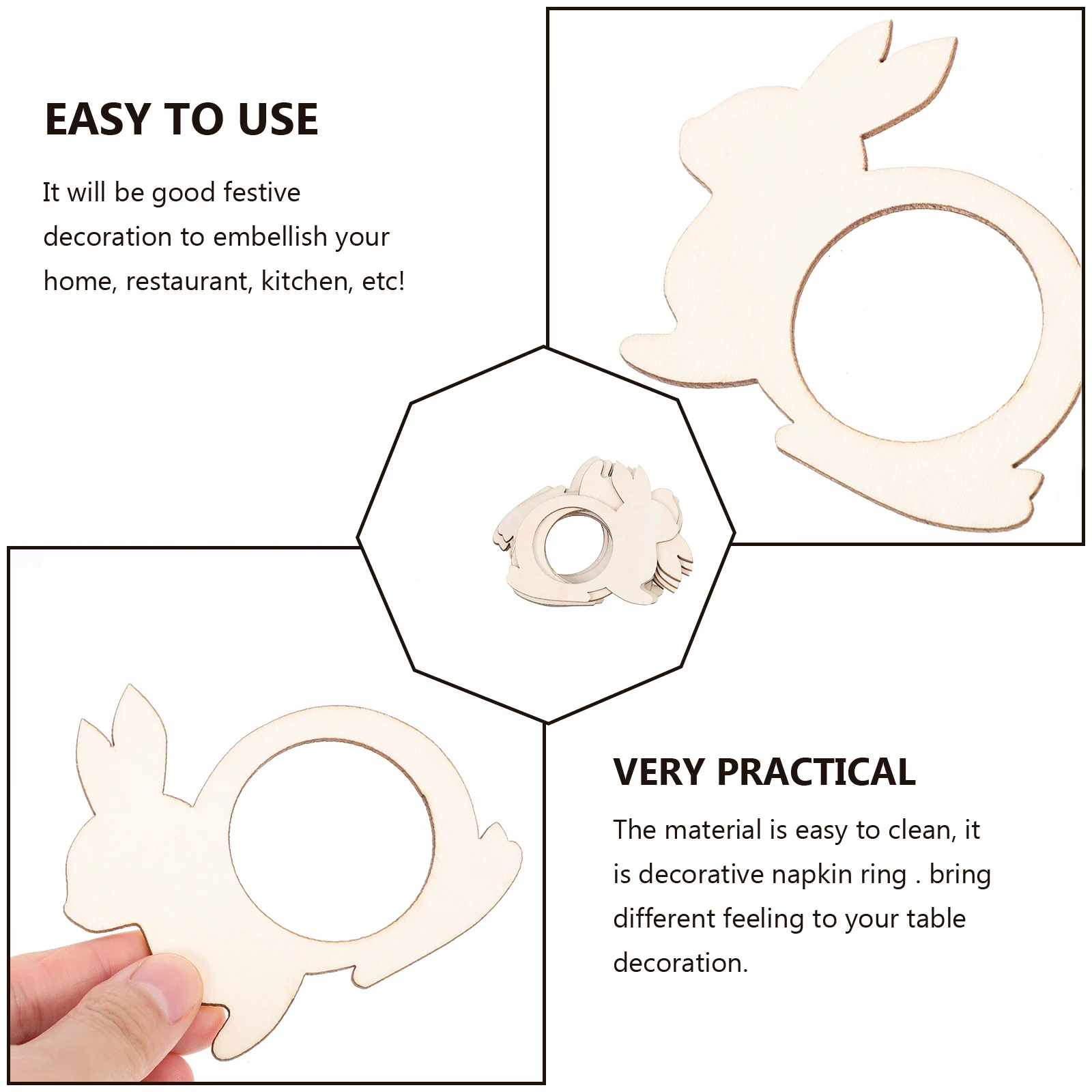 

20pcs Napkin Adorable Rabbit Decorative Kitchen Restaurant Table Cloth Accessories Easy Clean Wooden Serviette Rings Long Life
