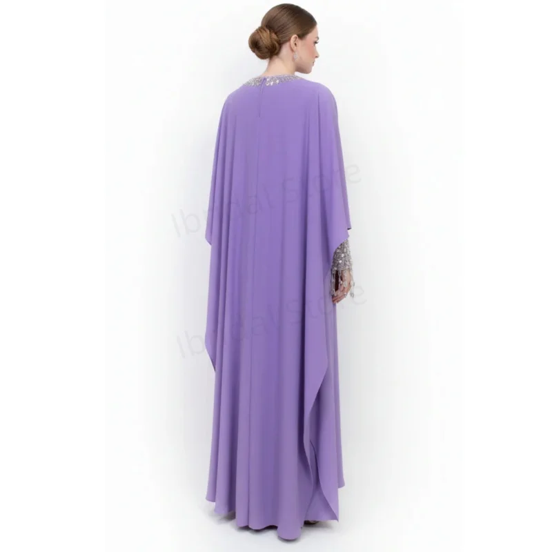 Maßgeschneidertes muslimisches langes Abendkleid mit O-Ausschnitt, Abaya-Kleider, Perlen-Abendkleid im Nahen Osten-Stil
