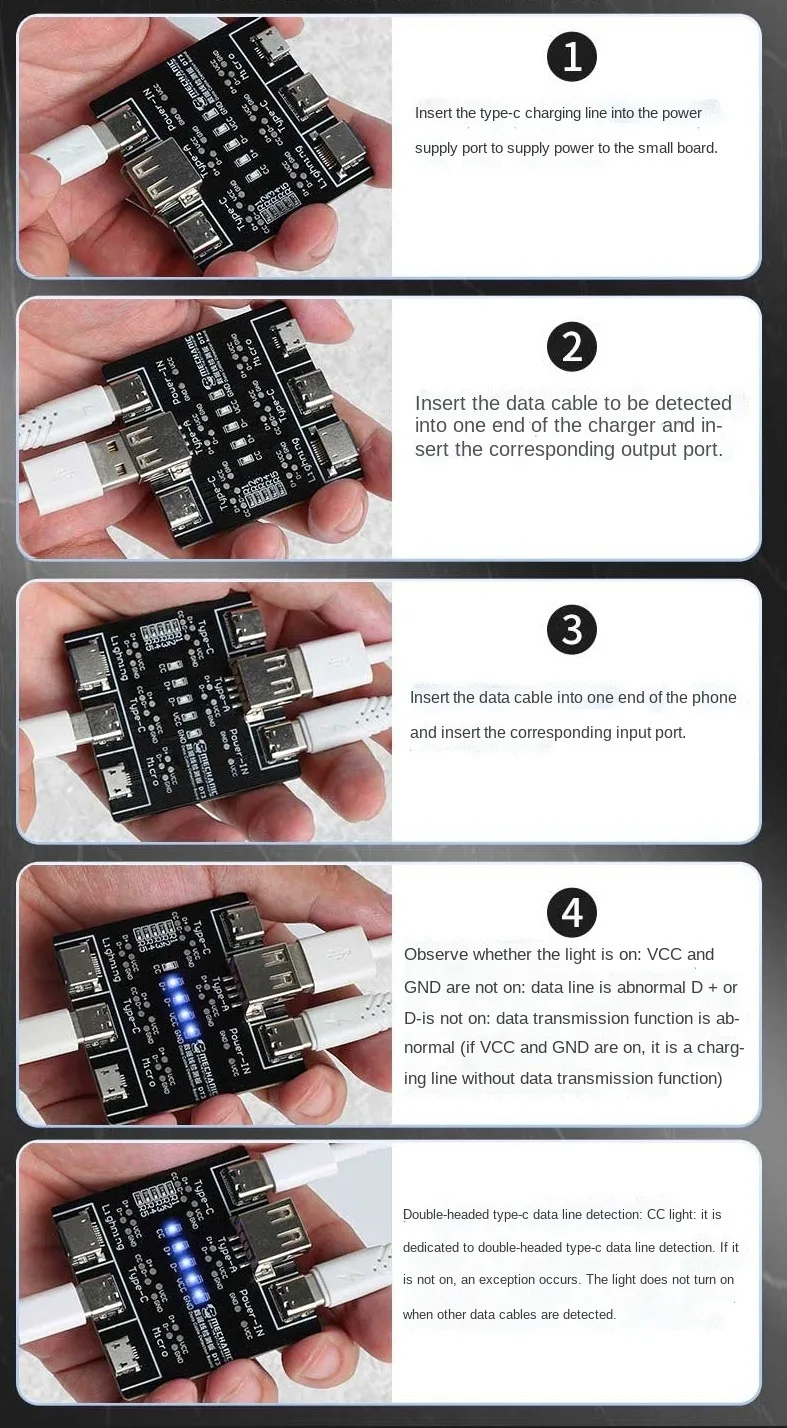 MECHANIC DT3 USB Cable Tester Data Cable Test PCB Board For iPhone Android USB Type-C Lightting Date Cable On-Off Detection Tool