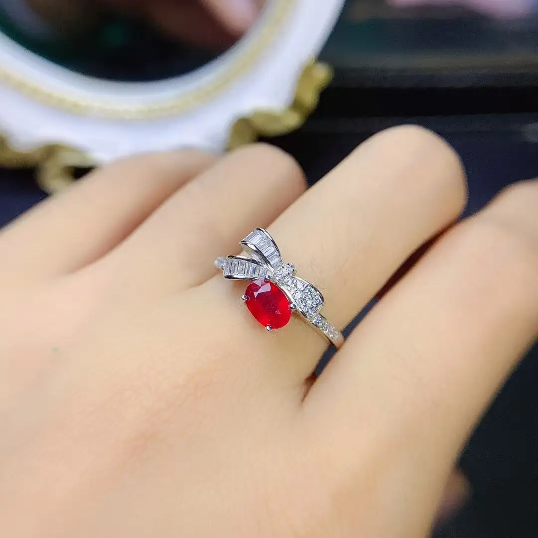 KJJEAXCMY high-end women's Ring, Natural Ruby bright and dazzling with S925 silver electroplating process clear and bright