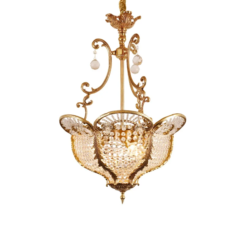 

French Rococo Brass Pendant Lamp Villa Dining Room Lobby Suspension Chandelier European Copper Luxury Luminaire