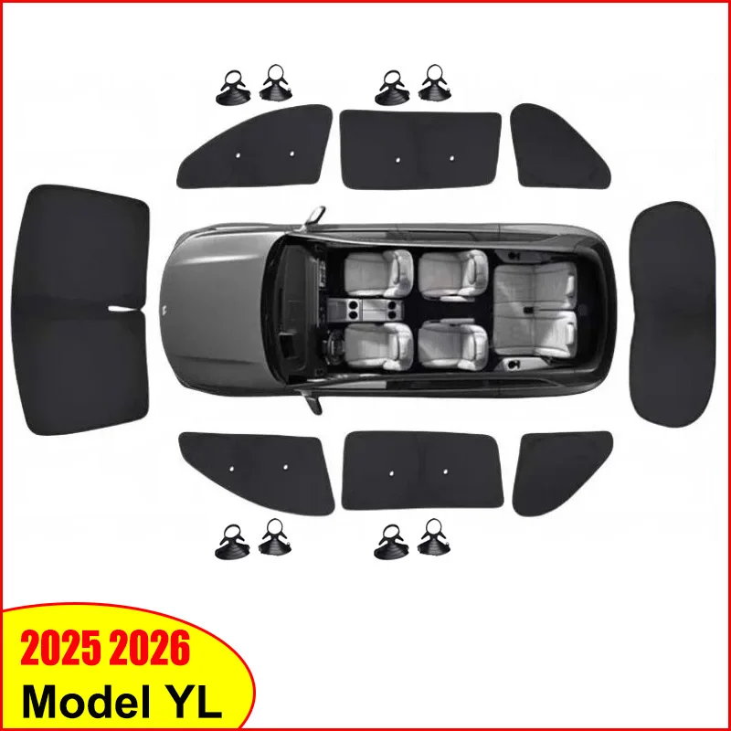 Car Sunshade for Tesla Model Y YL 2026 Side Window Sunshade with Suction Cups Front Rear Windshield Privacy Outdoor Camping Kids