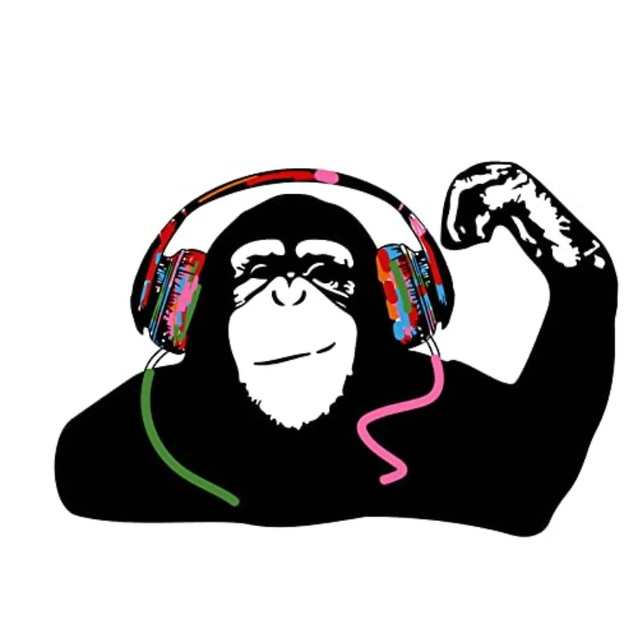 Gorilla Wall Sticker Listening to Music in Headphones Graffiti DJ Monkey Peel and Stick Wall Art for Boy Bedroom Living Room Pl