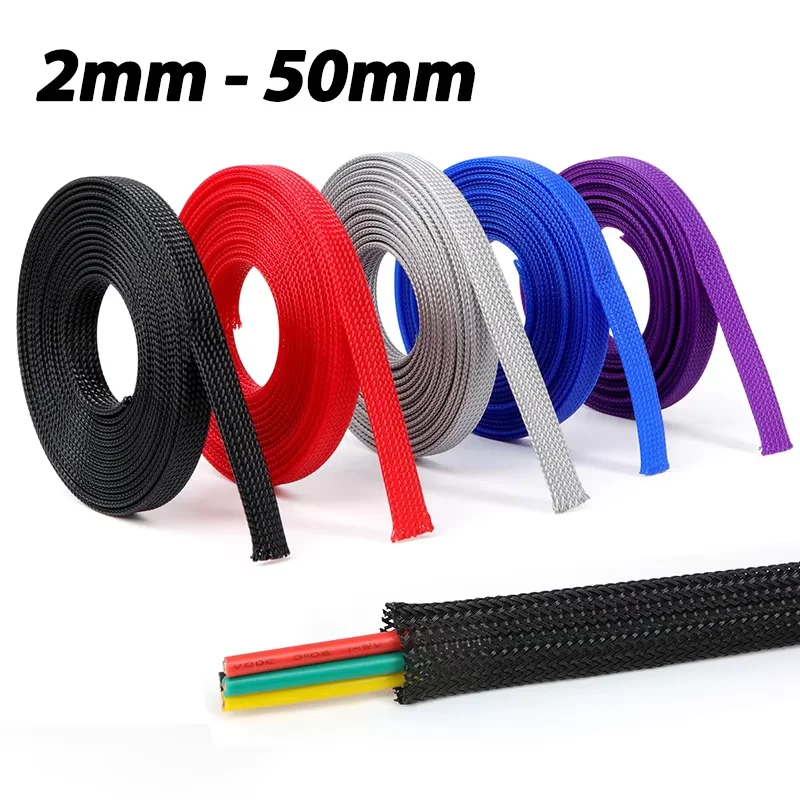 PET Elastic Woven Wire Mesh Black Encrypted Flame Retardant Woven Wire Mesh Nylon Computer Wire Mesh Tube Telescopic Sleeve 10m