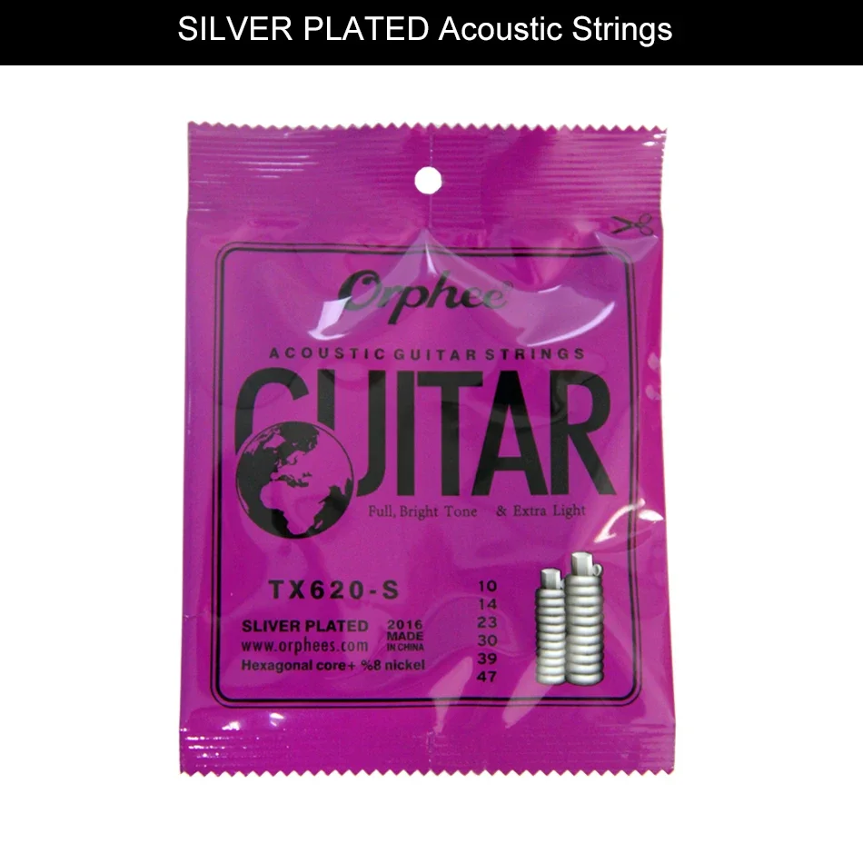 New Orphee TX620-S ACOUSTIC Guitar Strings Special Silver Plated Anti-Rust Hexagonal core+8% Nickel Extra Light