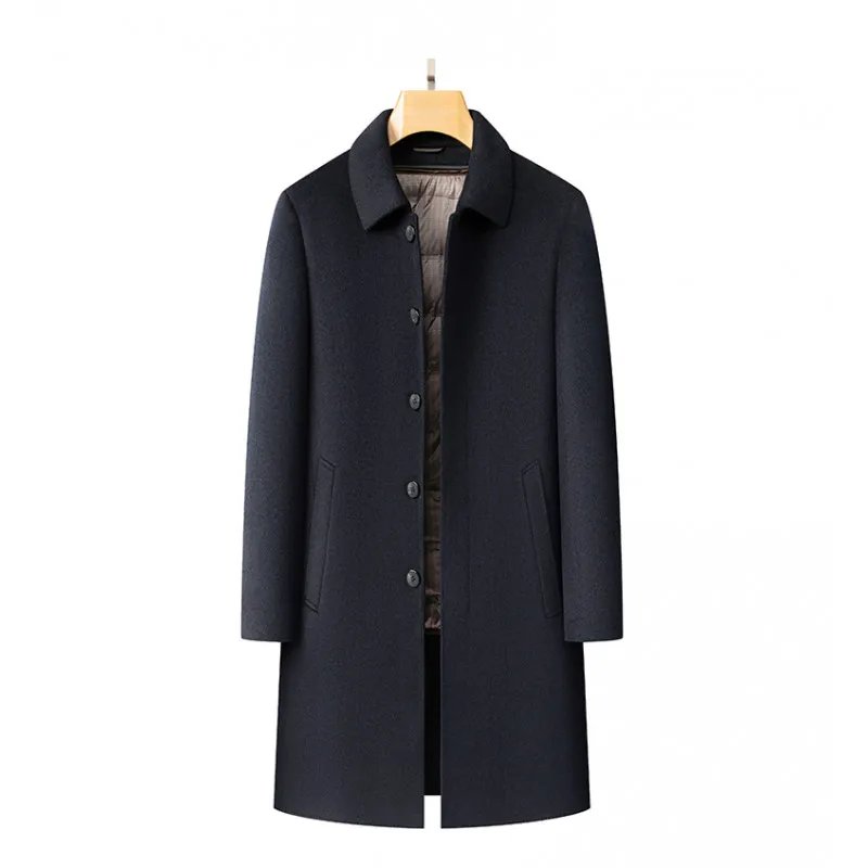 High-Quality Mid-Length Men's Wool Coat with Detachable down Inner Liner Tweed Outer Shell Woolen Windbreaker Jacket for Middle-