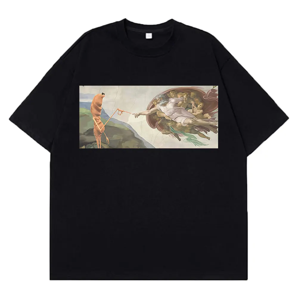 مضحك ماركوس دودة خلق آدم مضحك ميمي تي شيرت الرجال النساء الكلاسيكية موضة تي شيرت Harajuku القطن الهيب هوب تي شيرت #1