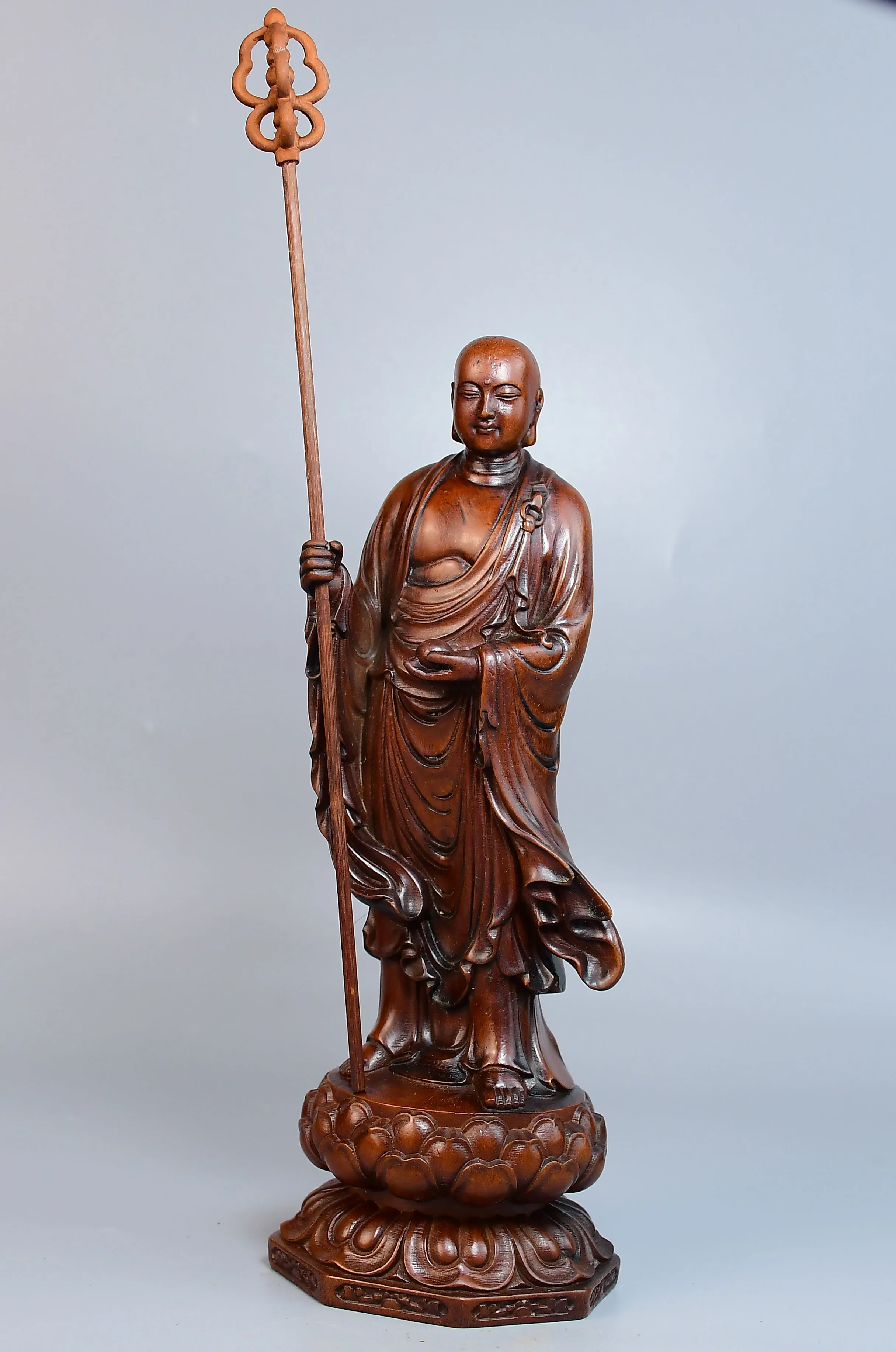 Old Boxwood Amitabha Buddha Ksitigarbha Bodhisattva Standing Buddha Take the wand Worship Hall Town house