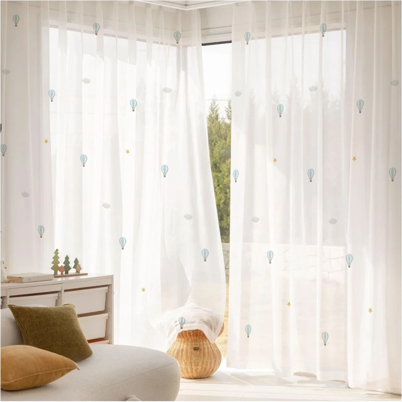 Customized Cartoon Jacquard Curtain for Children's Fun Window Screen Decor Curtains for Living Dining Room Bedroom White Tulle