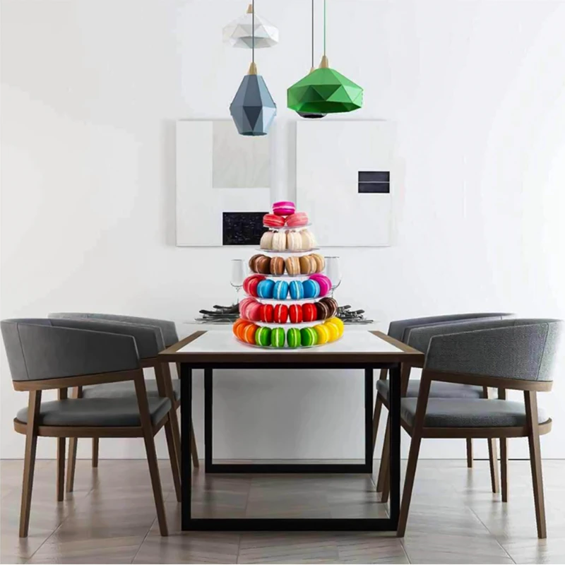 Round 6 Tier Macaron Tower Cake Stand Cupcake Macaroons Display Rack Holder Tools Wedding Decoration Easter Supplies-A57M