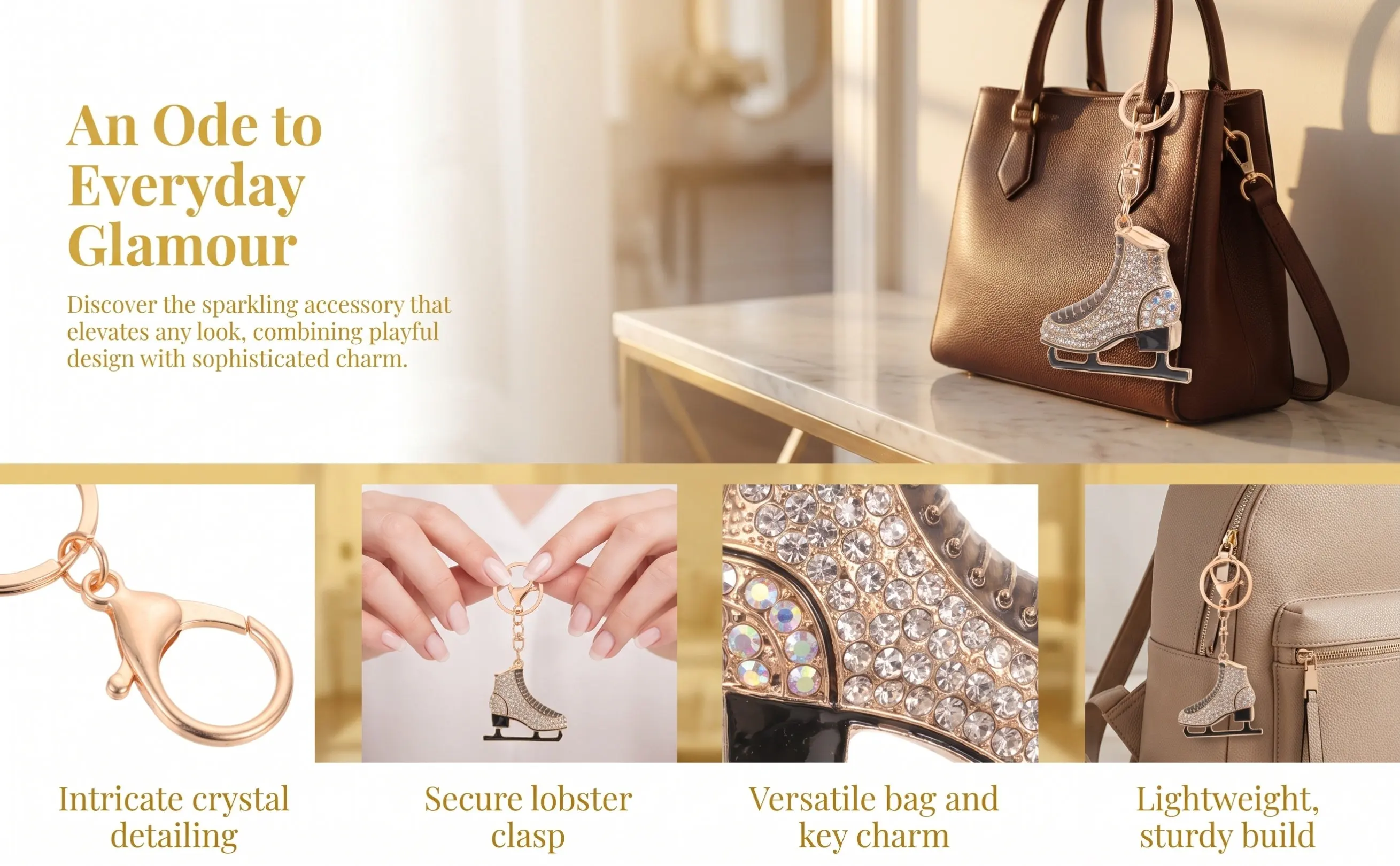 Alloy Skating Rhinestone Keychain Creative Decorative Pendant Compact Stylish for Bag Backpack Purse Gift Charm