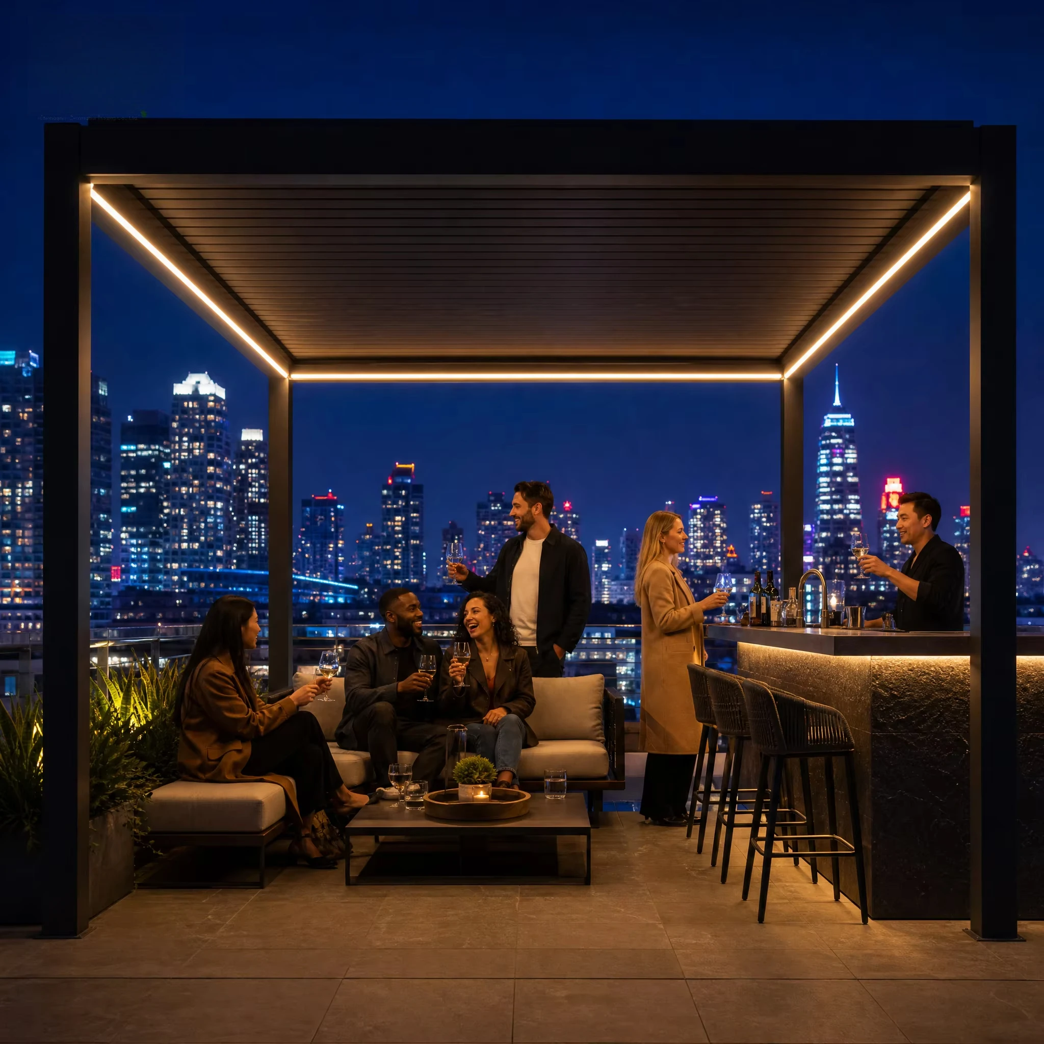 Premium Aluminum Bioclimatic Pergola, Motorized Retractable Louvered Gazebo, Remote Control For Villa Backyard Garden