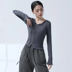 Women Modern Dance Shits Long Sleeve Ladies Ballet Latin Dancing Tops Bell Sleeve Girls Classical Dance Daily Training Basic Top