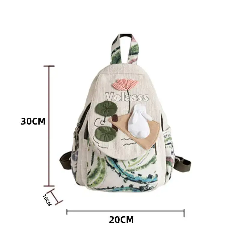 MOTAORA Casual Canvas Backpack Women's Lightweight Travel Shoulder Bag Rabbit Pattern Multi Compartment Handbag Purse