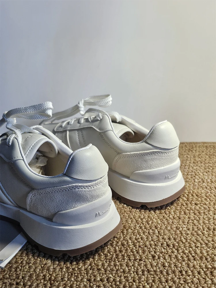 MOOQDAAX Spring Summer 2024 New Women\'s Shoes Genuine Leather Trim Shoes Heel Design Casual Platform Sneakers Women