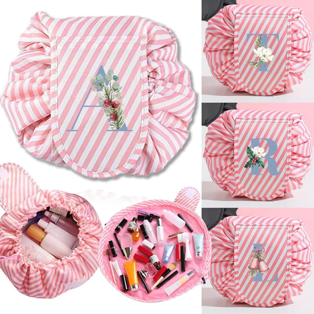

Cosmetic Bag for Makeup Red Stripe Women Drawstring Cosmetic Bag Blue Letter Printing Series Travel Makeup Organizer Storage Bag