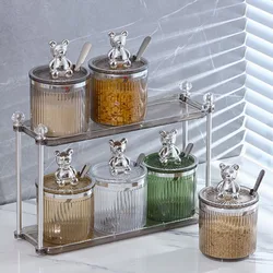 Creative Bear Seasoning Jar Striped Spice Jar Set Kitchen Salt Sugar Pepper Jar Soy Sauce Vinegar Pepper Jar Kitchen Accessories