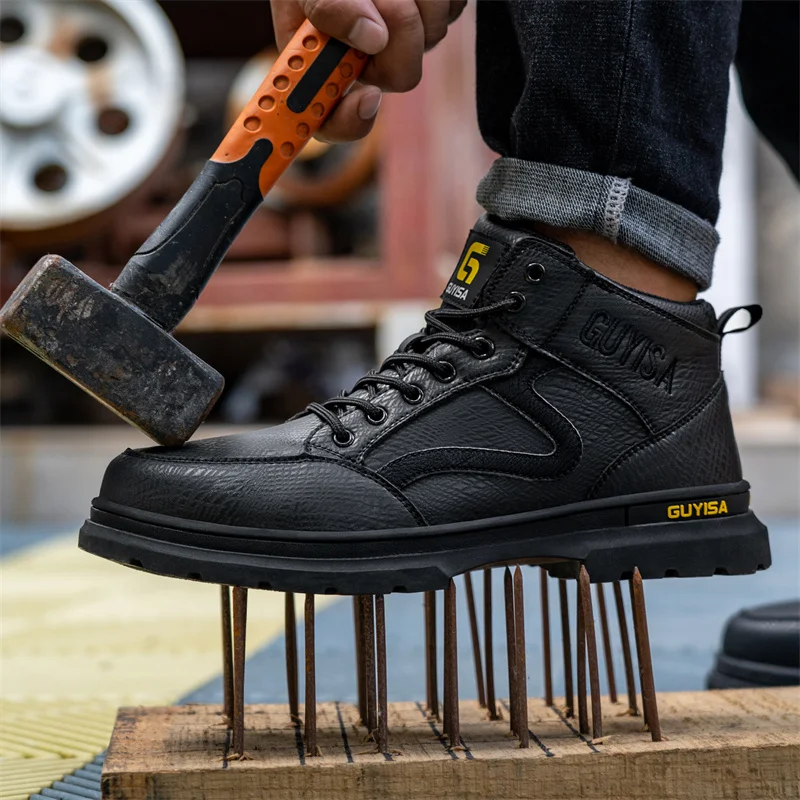 Latest 2023 Waterproof Men Leather Boots Steel Toe Cap Safety Work Shoes Anti Smashing Indestructible Construction Welding Boots