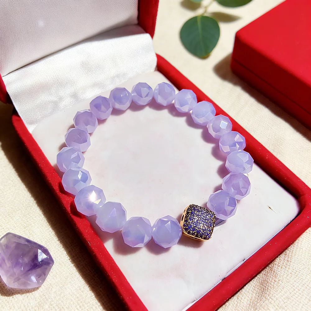 

Bohemian Lavender Faceted Bead Bracelet for Women with Sparkly Crystal Charm Luxury Fashion Jewelry Party Daily Wear