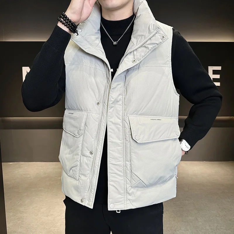 Piumino da uomo autunno inverno cappotto colletto alla coreana piumino gilet invernale da uomo gilet caldo casual cappotto corto in cotone senza maniche