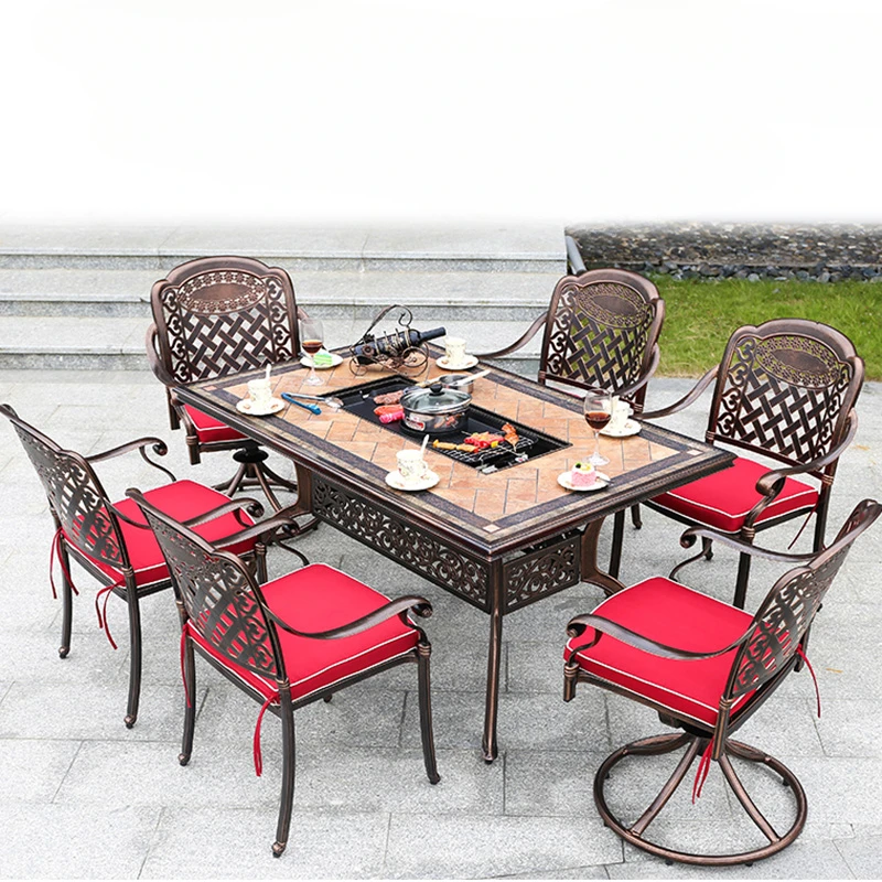 

Barbecue tables and chairs, cast aluminum leisure courtyard, household smokeless electric barbecue grill, garden villa