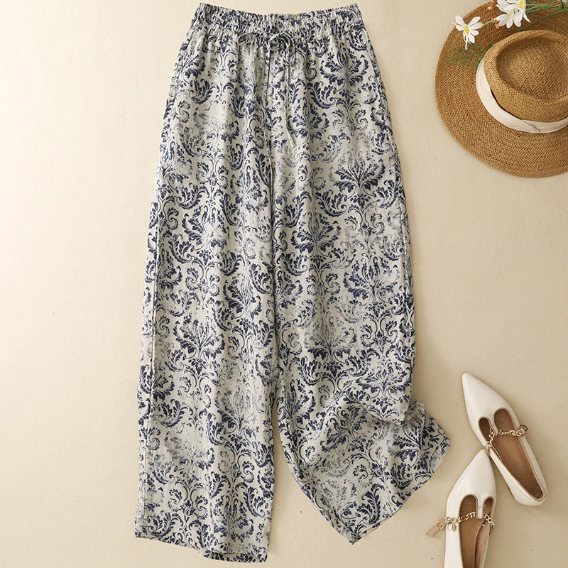 

High Waist Straight Leg Printed Casual Pants for Women Summer 2026 Slimming Effect Casual Trousers Artistic Commute Style