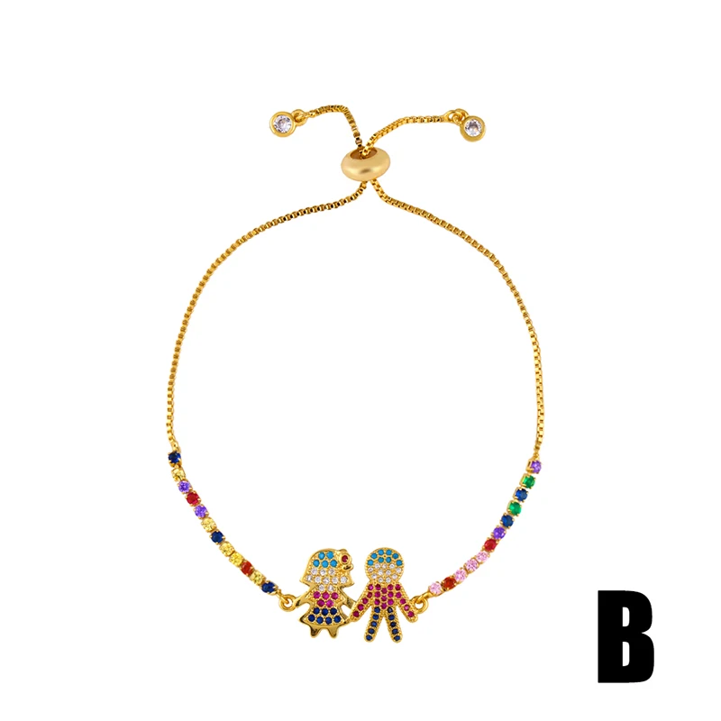 FLOLA CZ Rainbow Cross Bracelet Woman Rainbow Crystal Boy Girl Heart Bracelet Gold Plated Jewelry pulseras mujer moda brtb78