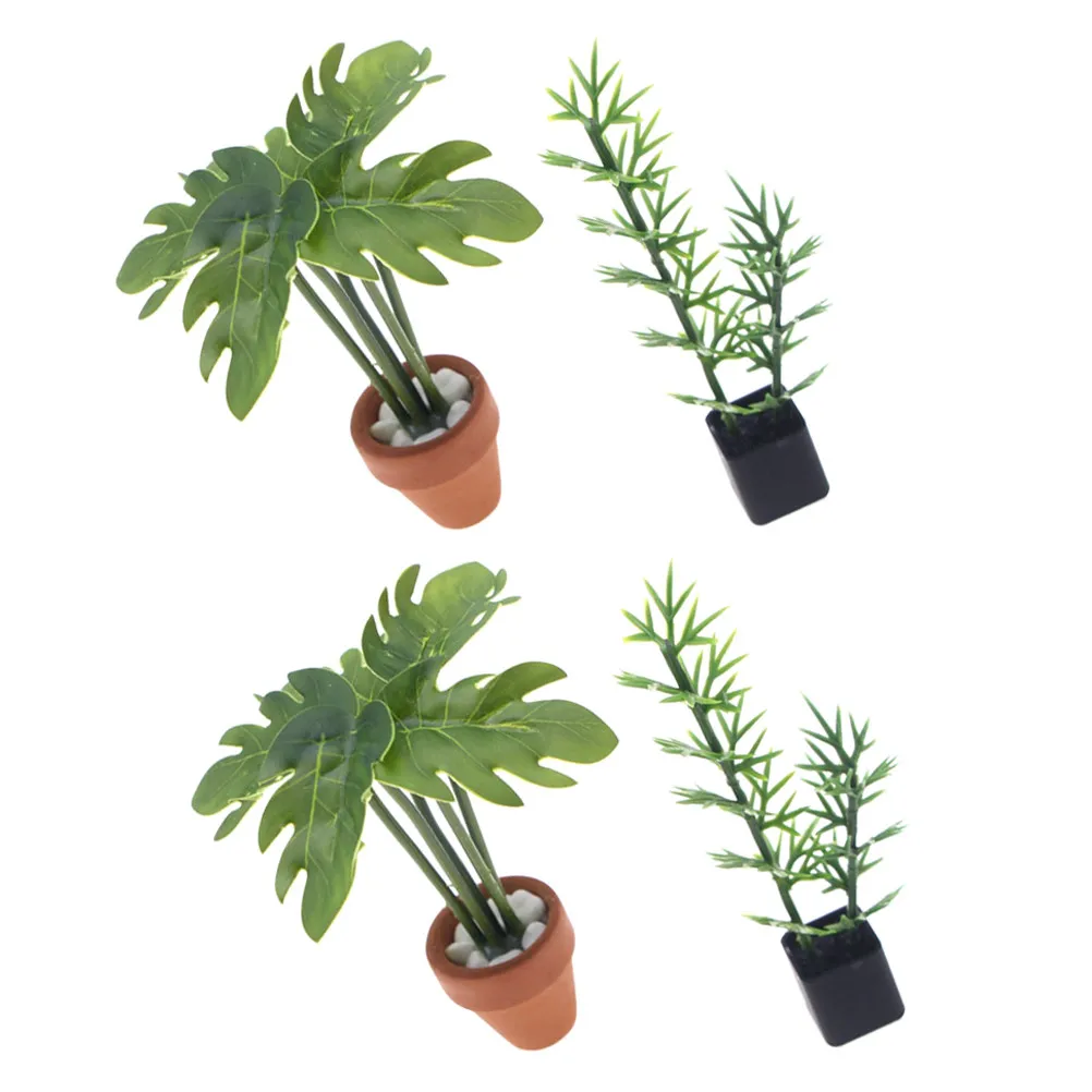 

4Pcs Miniature Plants Realistic Fake Potted Greenery Bonsai Bamboo Leaf Indoor Decoration Living Room Bedroom DIY Scenery