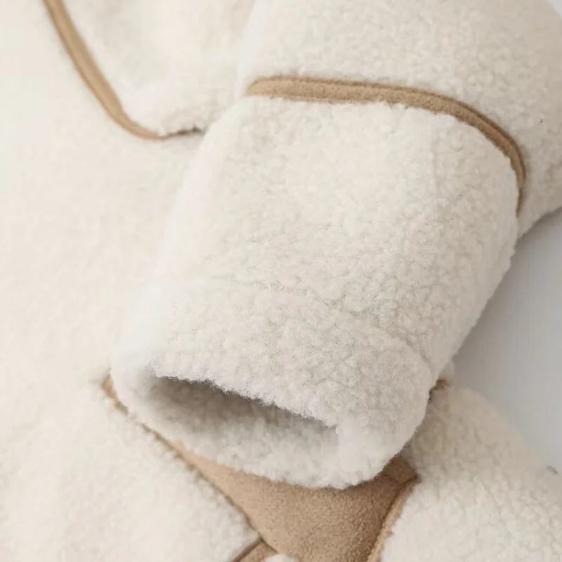 เสื้อแจ็คเก็ตหนังแกะสองด้าน ขนแกะ คอปกพลิก สีสันตัดกัน อุ่นสบาย แฟชั่นสำหรับผู้หญิง เสื้อโค้ทกันหนาวสำหรับฤดูหนาว