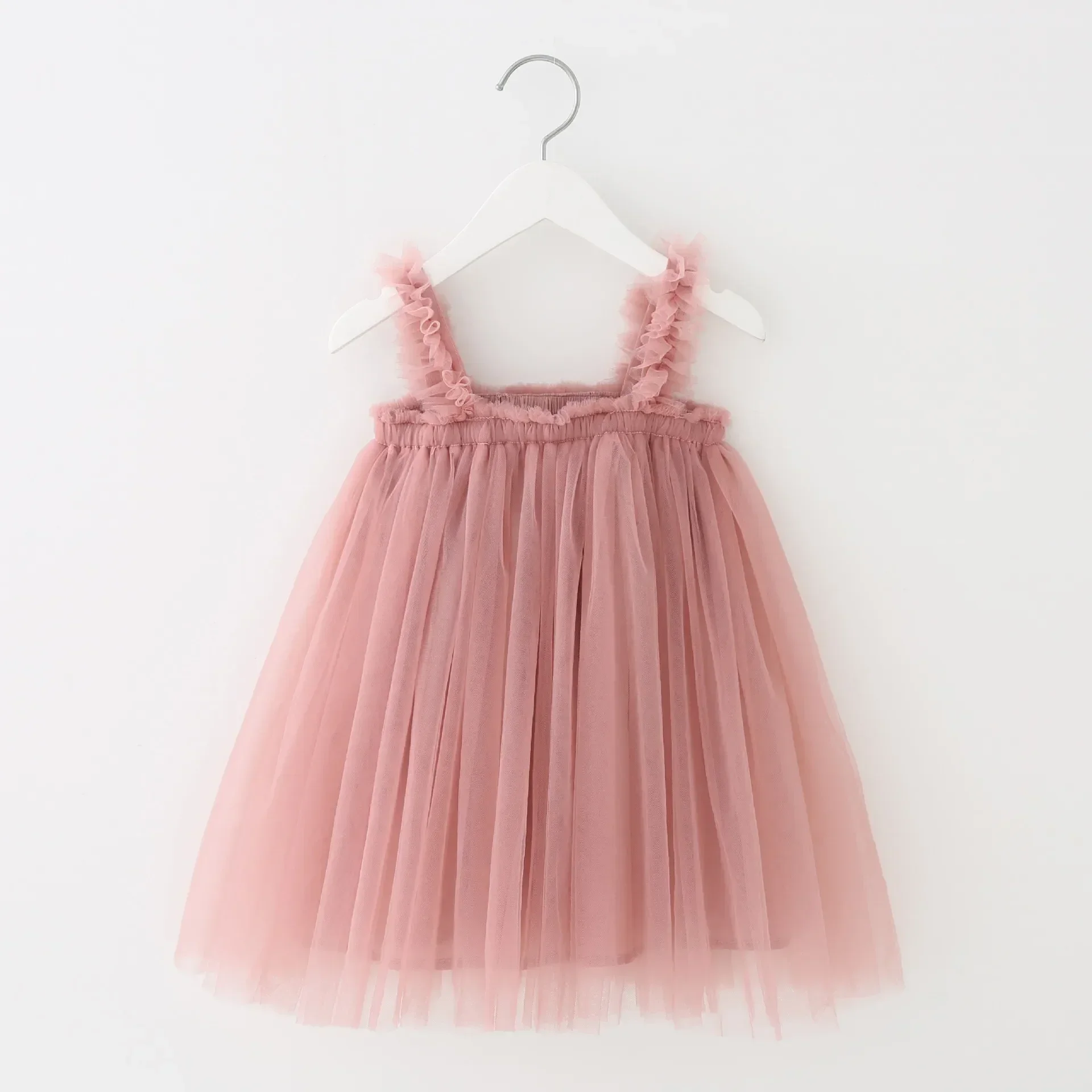 Vestido de verano para niña, prenda sin mangas con cuello Halter, apliques de malla de Color sólido, informal, para fotografía y vacaciones en la playa