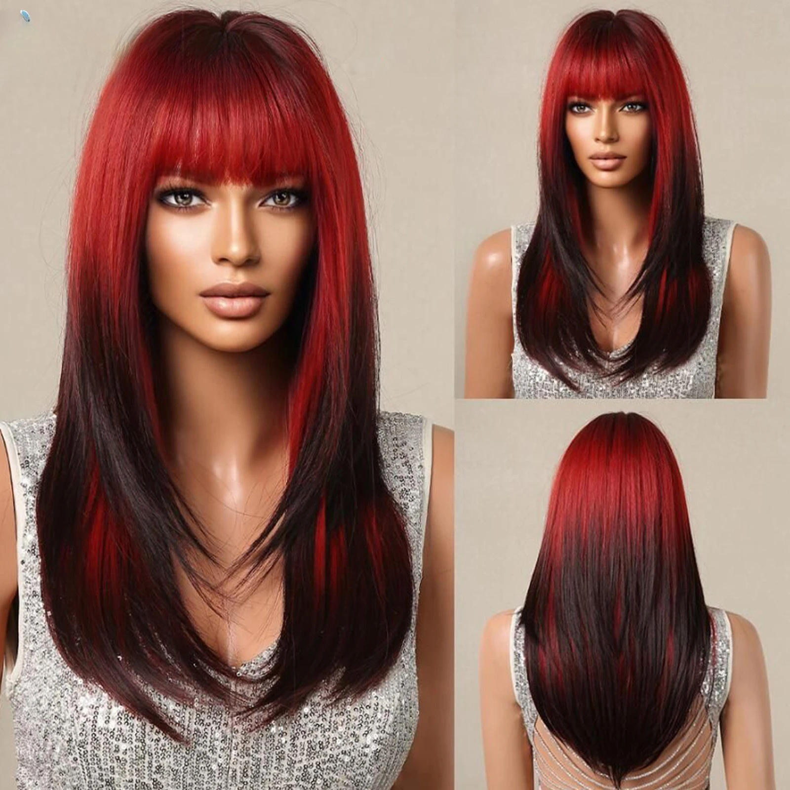 

Air bangs long straight hair gradual change wig full hair music festival lolita