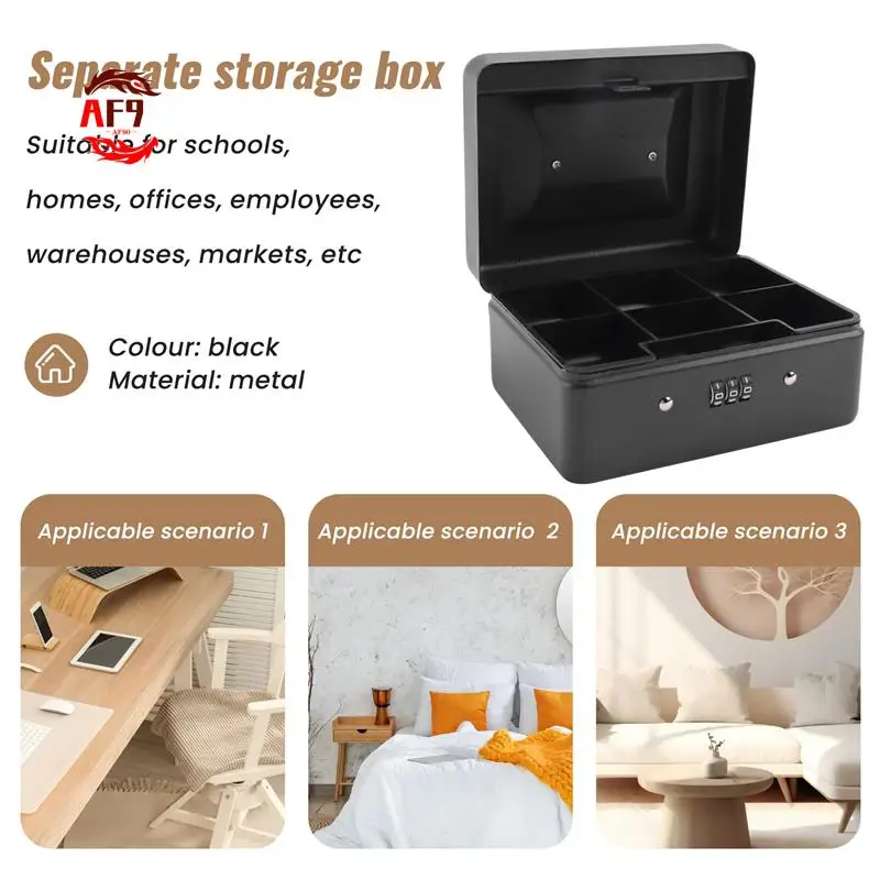 Caixa de moedas de metal durável AF90 com bandeja de armazenamento com trava - caixa de moedas pequena com fechadura de combinação 15 x 12 x 7,7 cm