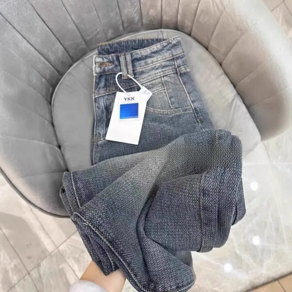 

Женские синие узкие брюки в стиле ретро, широкие джинсы, прямой крой, весенне-осенние модные повседневные брюки