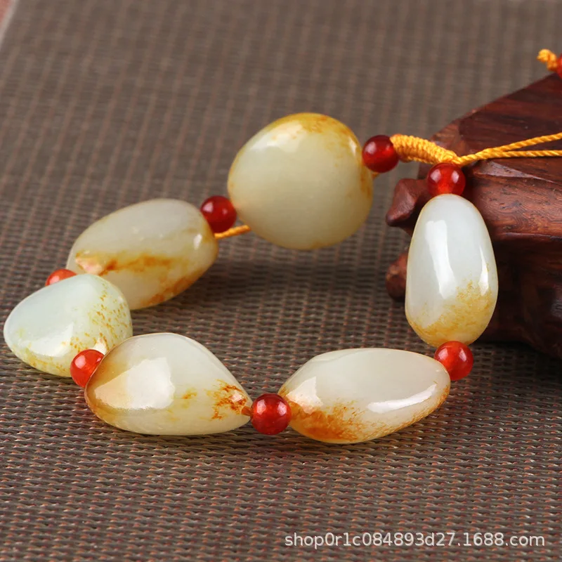 

Hetian Green Stone Bracelet Men And Women Seed Material Red Skin White Jade B