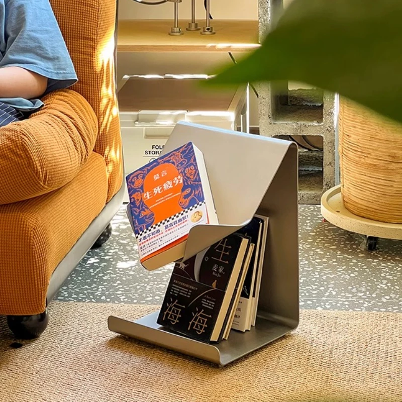 

Bauhaus Metal Magazine Rack Designer Storage Side Tables Minimalist Living Room Decor Book Shelf Creative Study Sofa End Table