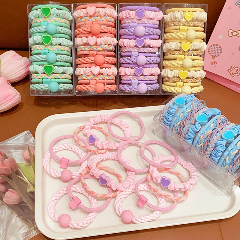 5Pcs/set Hair Accessories Cute Little Girl's Scrunchie High Appearance Level Girl Smiling Face Love Head Tie Rubber Band