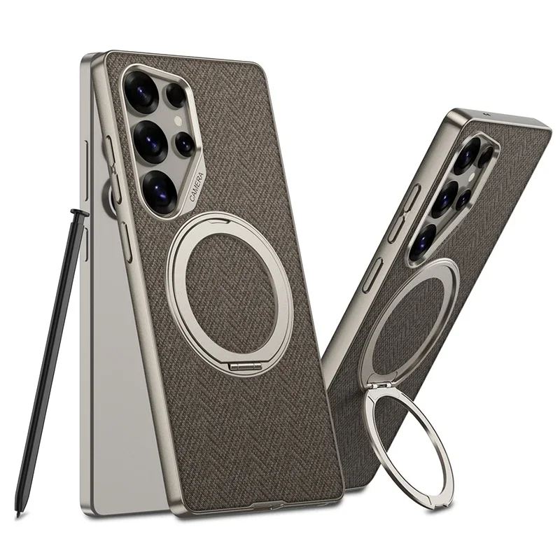 For Samsung Galaxy S25 Ultra 5G Case Ultra-Thin Luxury Clear Matte Leather Magnetic Rotating Bracket Shockproof Back Accessories