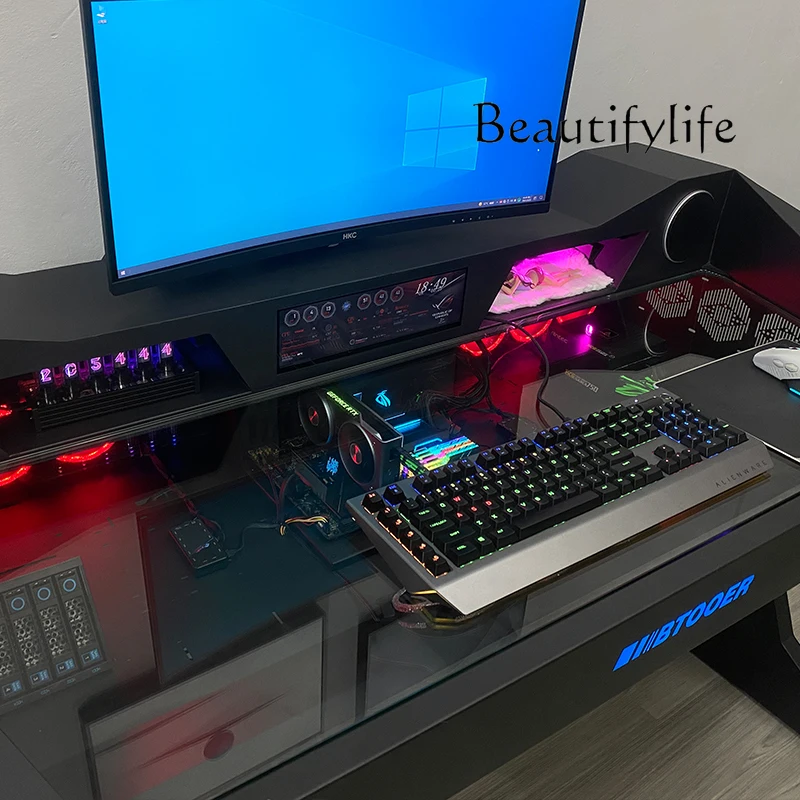 fully Computer chassis integrated table  transparent water-cooled large chassis high-end cool special-shaped computer desk