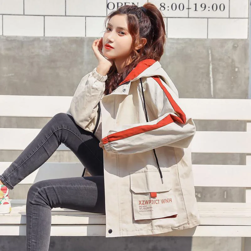 2025 New Women's Spring and Autumn Jacket Korean Style Loose Student Versatile Sports Top Zipper Fashion Hooded Warm and Elegant