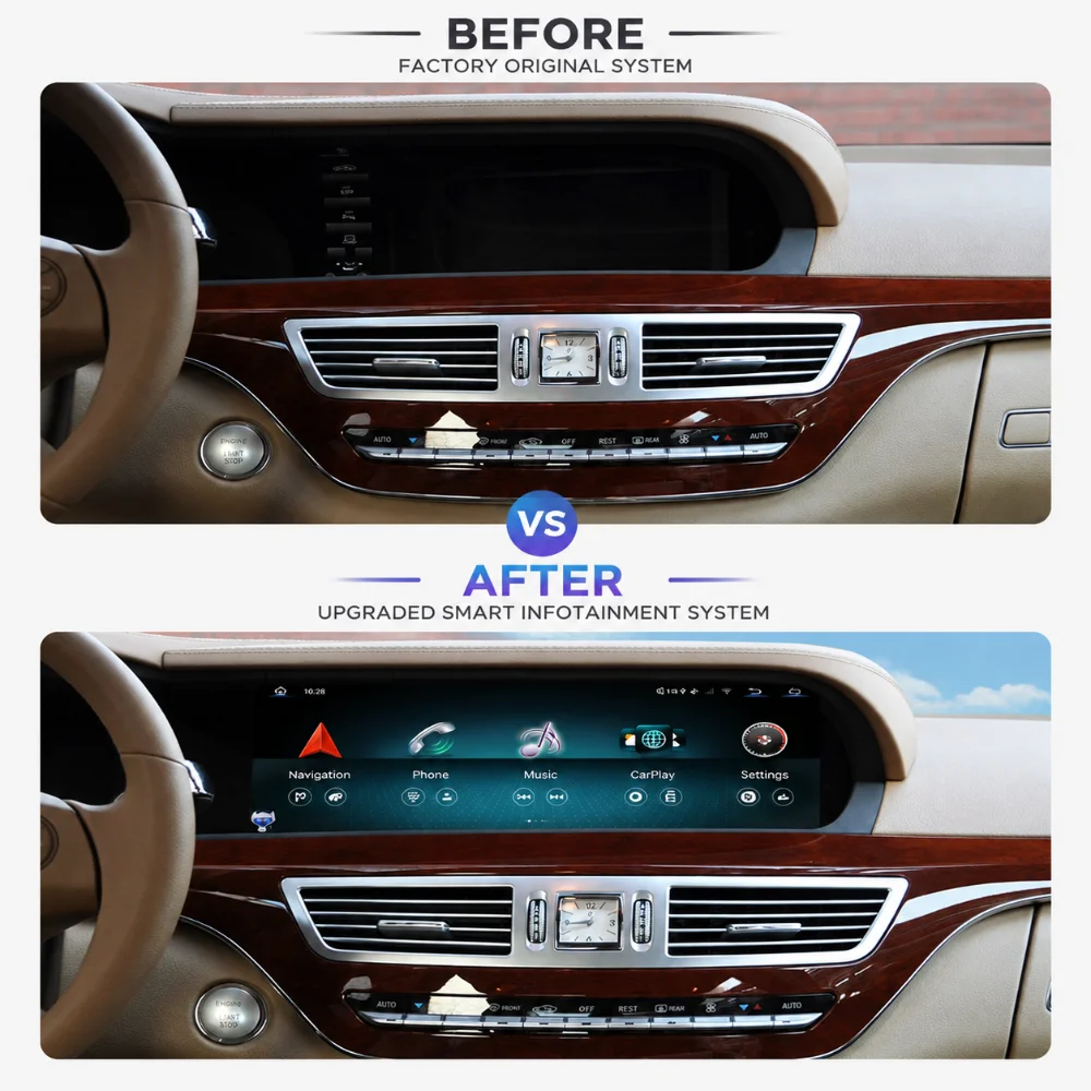 10.25 Inch Android 13 Car Navigation for Mercedes S Class W221 2006-2008, IPS Touch Screen, Plug and Play, Wireless CarPlay
