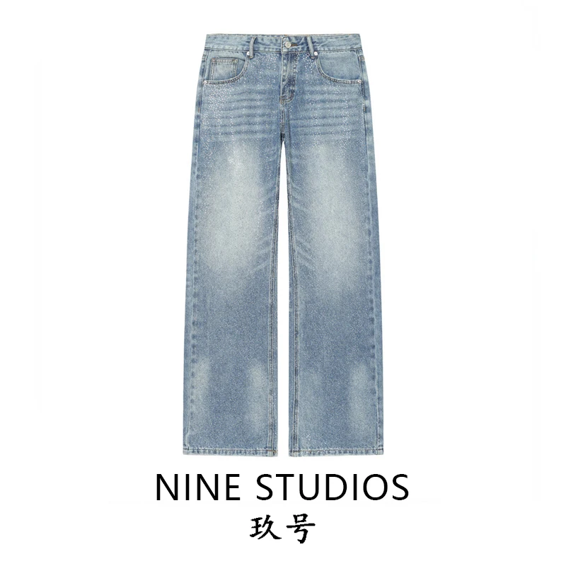 

Low Waist Shiny Decorative Hole Long Jeans Casual Straight Leg Cotton Denim Pants Women's Summer Fashion Ladies Jeans