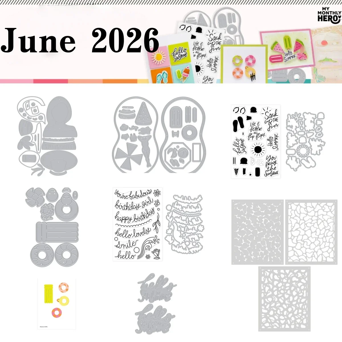 Summer 2026 Pool Party Floats Metal Cutting Dies Clear Stamps Stencil for DIY Decorating Scrapbook Paper Card Album Embossing
