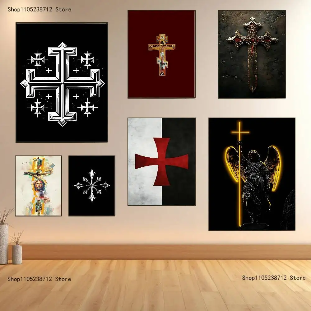 

Jerusalem Cross Poster Prints Wall Art Painting Picture Gift Living Room Bar Restaurant Dec Sticker Large